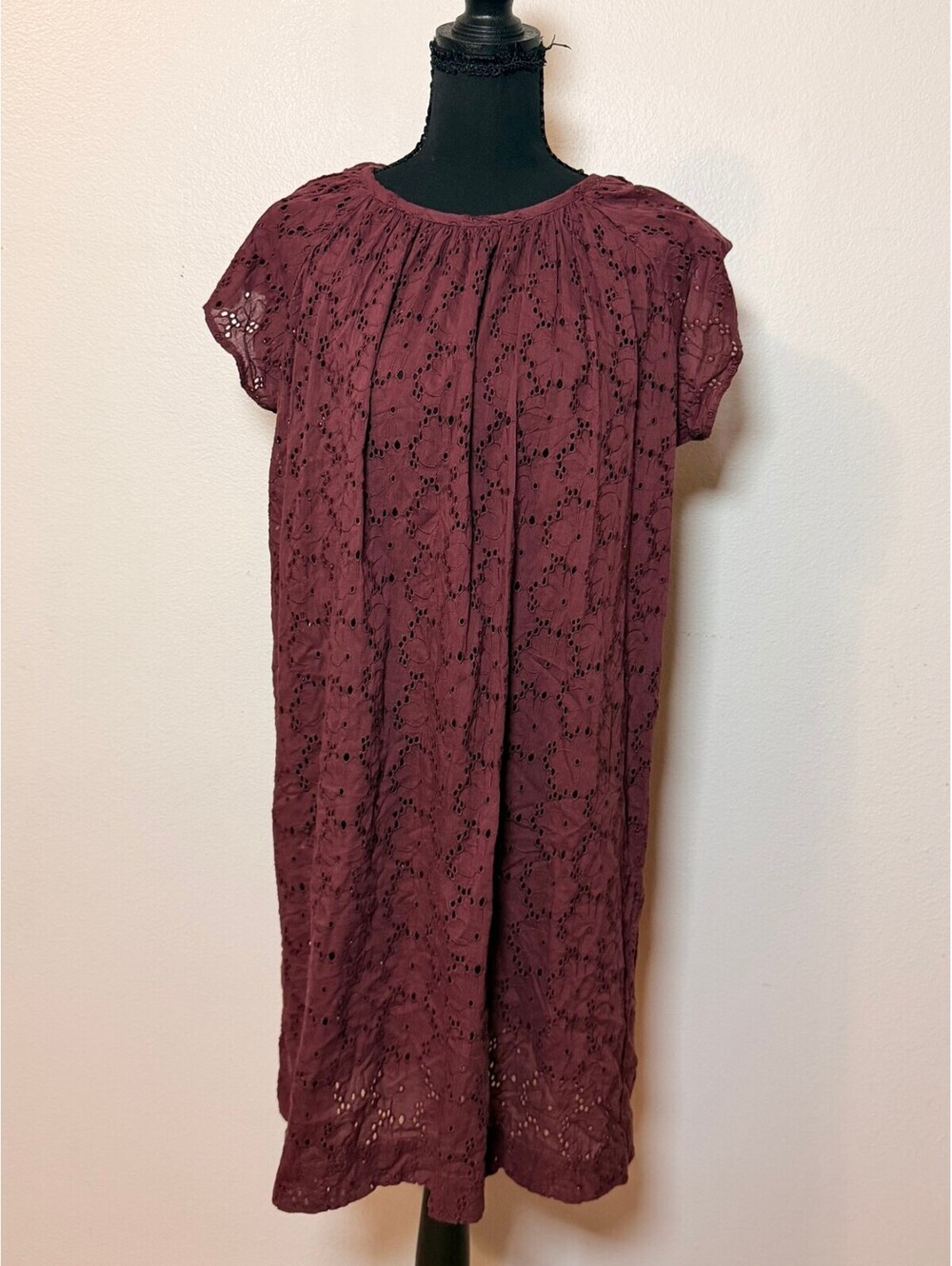 Soeur 100% Cotton Burgundy Eyelet Cotton Dress 36